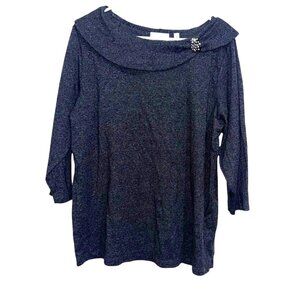 Rafaella Womens Heather Gray 3/4 Sleeve Top With Rhinestone Accent Size 2X